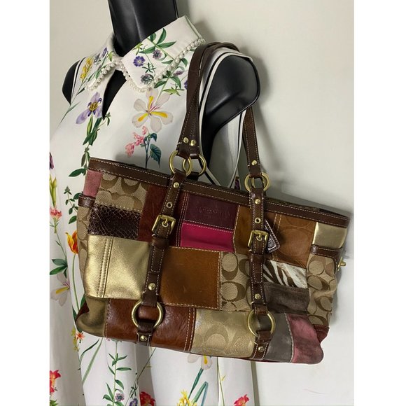 COACH Medium Size Patchwork Multi-Color Tote Bag - Picture 3 of 10